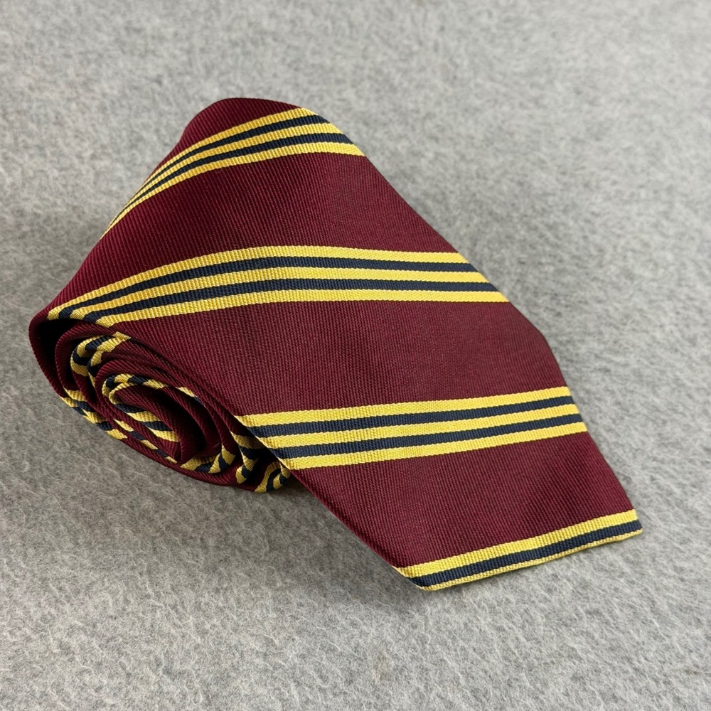 Vintage Brooks Brothers Makers Silk Tie Red Navy Yellow Repp Stripe 56x3.75"